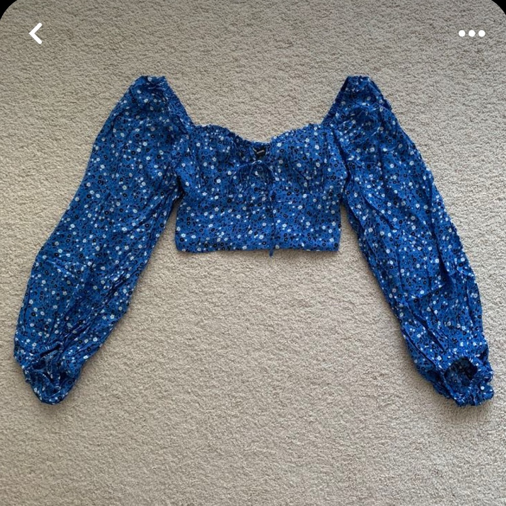 Sundae Muse blue floral longsleeve crop top